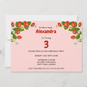 Customizable Any Age Strawberry Photo Birthday Invitation