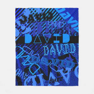 Customizable Any Name or Word Blue & Black Fleece Blanket