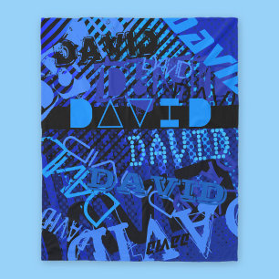 Customizable Any Name or Word   Blue & Black Fleece Blanket