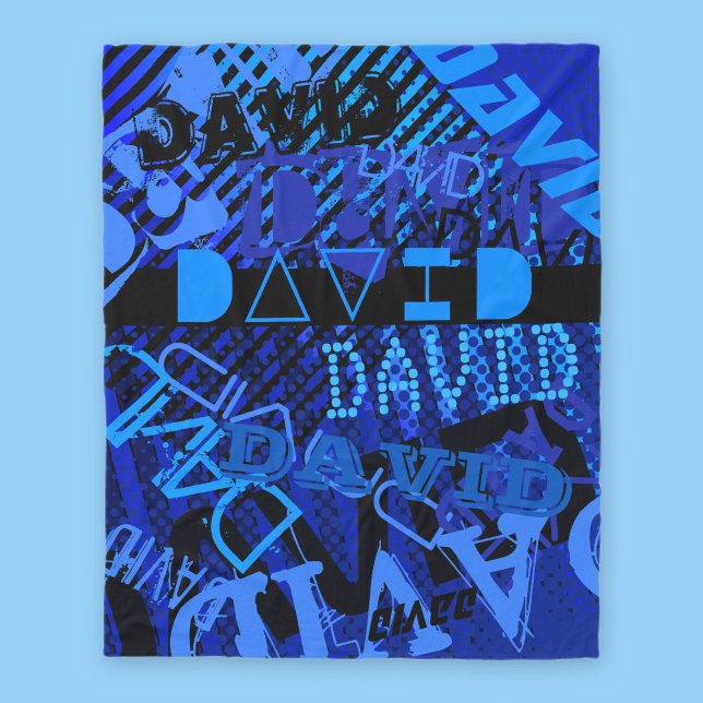 Customizable Any Name or Word | Blue & Black Fleece Blanket (Creator Uploaded)
