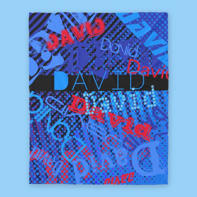 Customizable Any Name or Word | Blue Black & Red Fleece Blanket (Creator Uploaded)