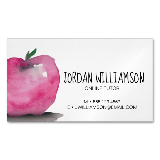 Customizable Apple Watercolor Online tutor  Business Card Magnet (Front)