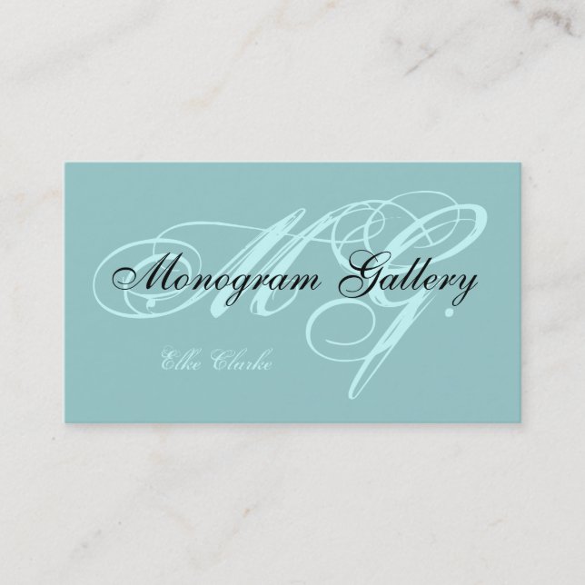 Customizable Aqua  Black Monogram Business Card (Front)