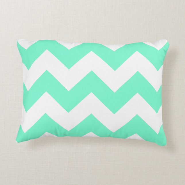 Customizable Aquamarine Zigzag Pattern Accent Pillow (Back)
