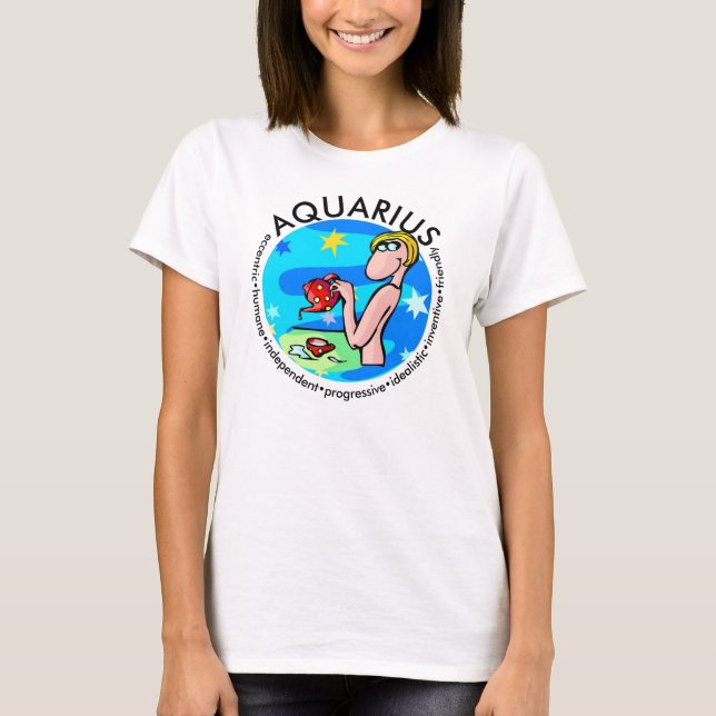 Customizable Aquarius traits Cute Cartoon Zodiac T-Shirt (Front)