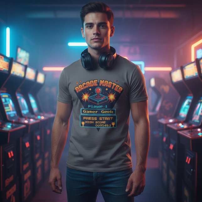 Customizable Arcade Master Retro Gamer T-Shirt (Creator Uploaded)