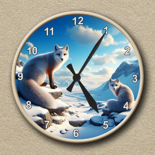 Customizable Arctic Fox Winter Landscape Clock