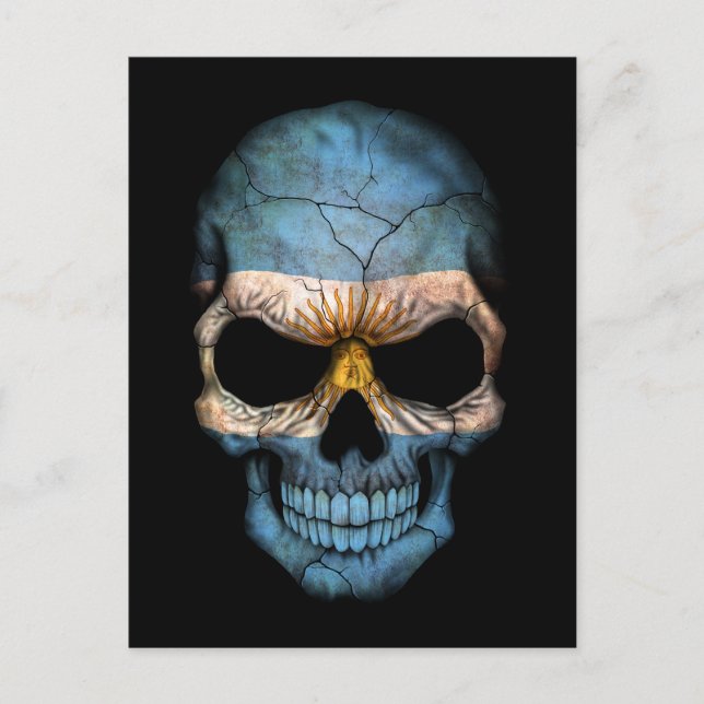 Customizable Argentine Flag Skull Postcard (Front)