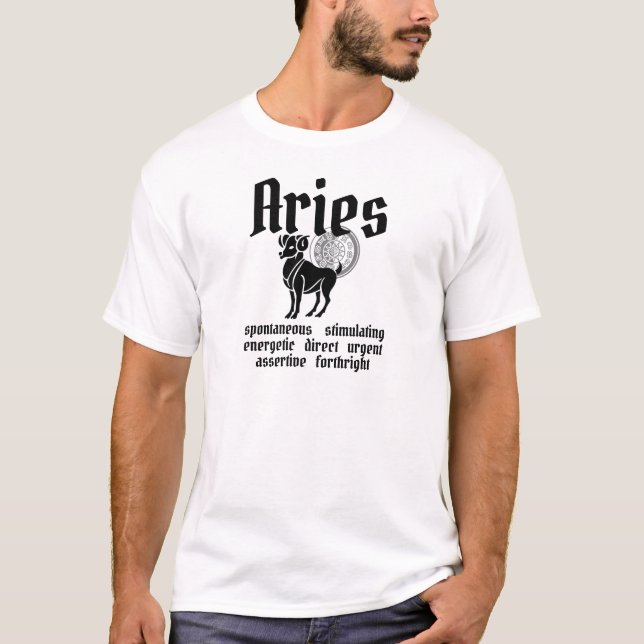 Customizable Aries traits Greek-style Zodiac T-Shirt (Front)
