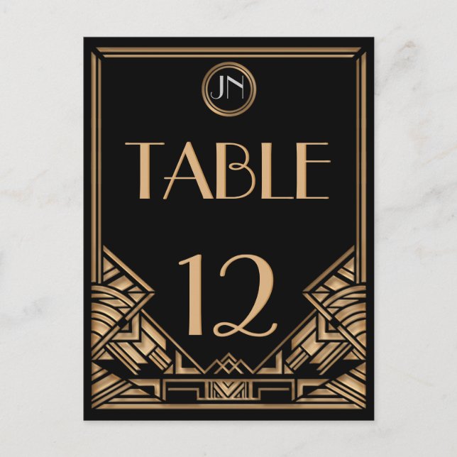 Customizable Art Deco Gatsby Style Table Numbers (Front)