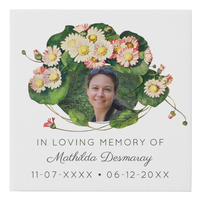 Customizable Art Nouveau Daisies In Loving Memory Faux Canvas Print (Front)
