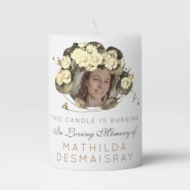 Customizable Art Nouveau Daisies In Loving Memory Pillar Candle (Front)