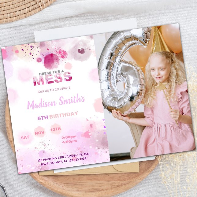 Customizable Art Party Invitations for Kids (Dress for mess Paint Birthday Invitations w photo)