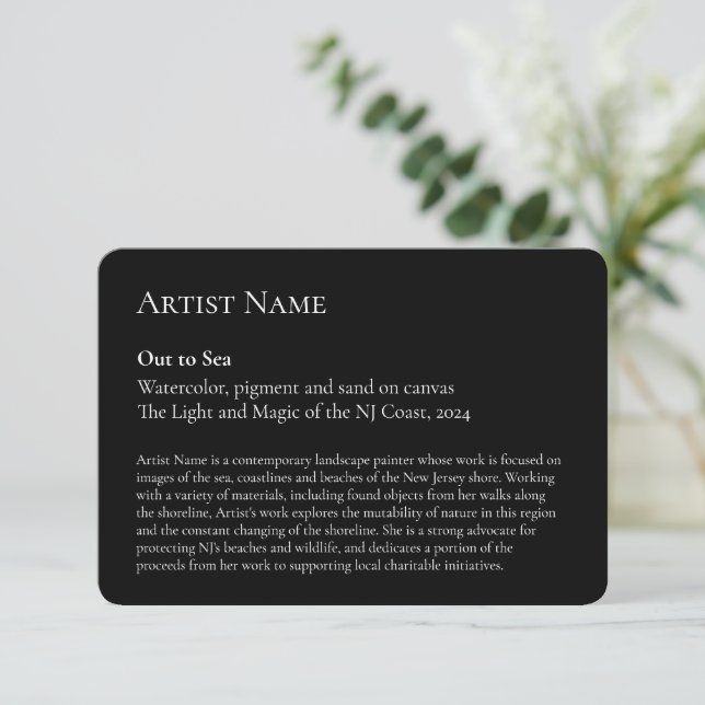 Customizable Art Show Display Gallery Placards Thank You Card (Standing Front)