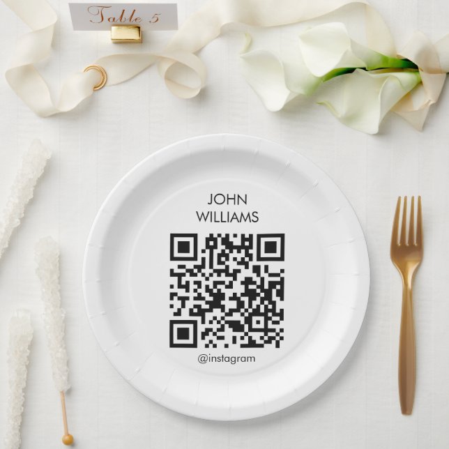 Customizable Artist's Exhibition Opening QR Code Paper Plates (Wedding)