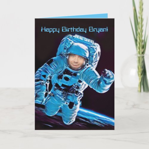 Customizable Astronaut In Space Photo Birthday Card