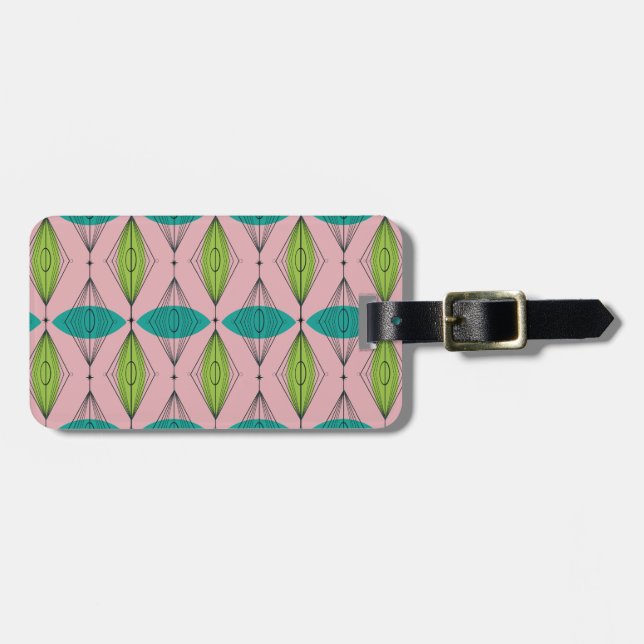Customizable Atomic Pink Ogee Luggage Tag (Front Horizontal)