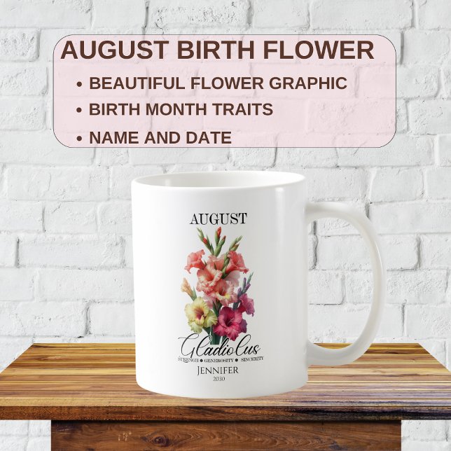 Customizable August Birthday Flower Gladiolus Coffee Mug (Creator Uploaded)