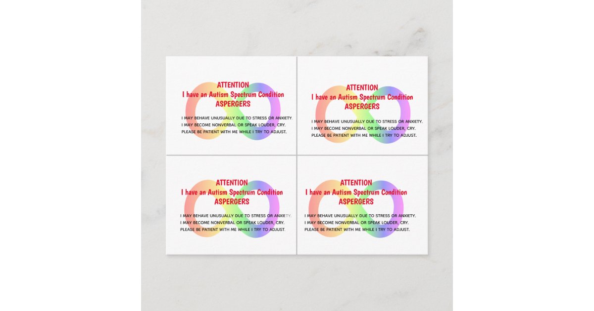 Customizable AUTISM ALERT Cards x 4 per card Zazzle