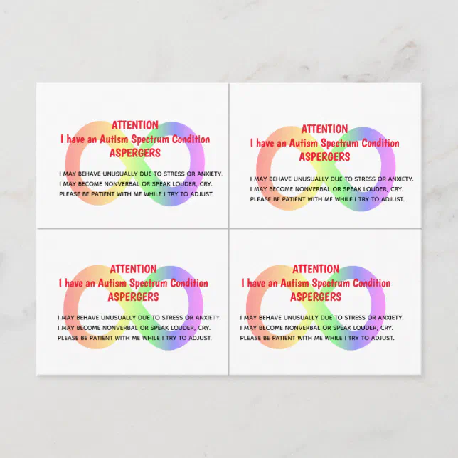 Customizable AUTISM ALERT Cards x 4 per card Zazzle