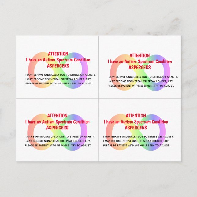Customizable AUTISM ALERT Cards x 4 per card (Front)