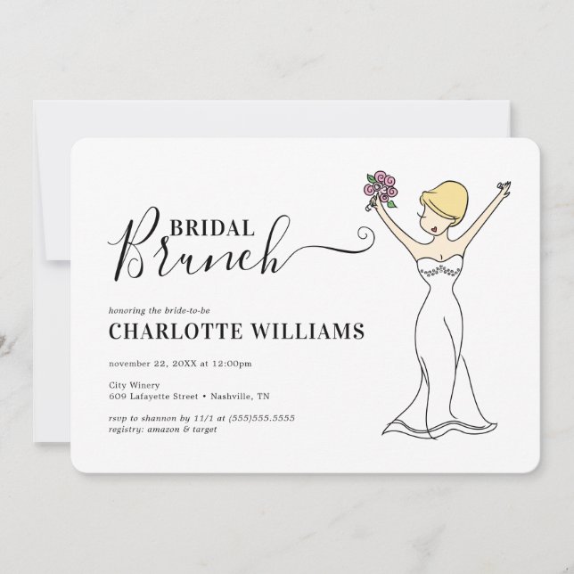 Customizable Avatar Bridal Brunch | Short Hair Invitation (Front)