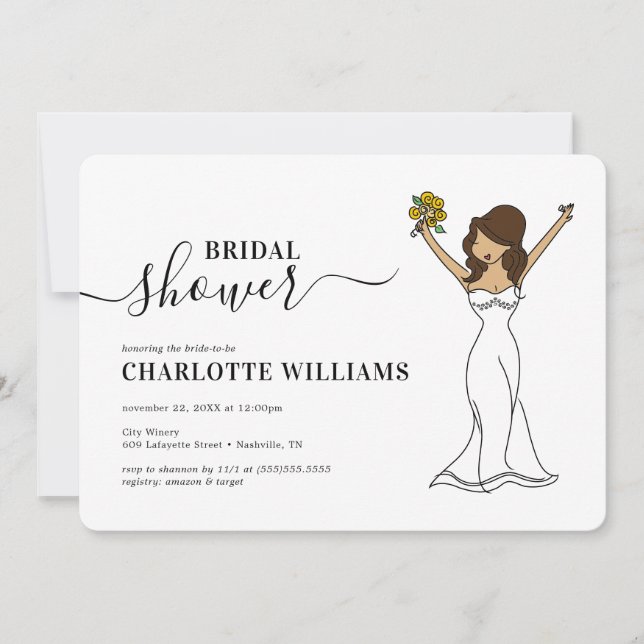 Customizable Avatar Bridal Shower | Long Hair Invitation (Front)