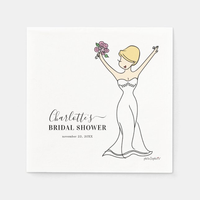 Customizable Avatar Bridal Shower | Short Hair Napkins (Front)