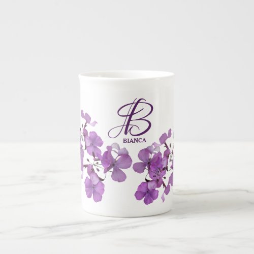 Customizable B name monogram classy purple flowers Bone China Mug