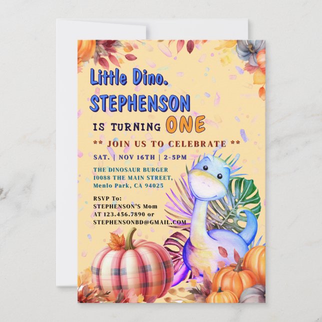 Customizable " Baby 1st Birthday Dinosaur Party " Invitation (Front)