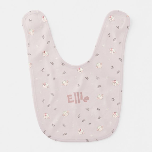 Customizable Baby Bib - Cute Neutral Pink Sheep (Front)