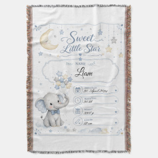 Customizable Baby Birth Board with Elephant Throw Blanket
