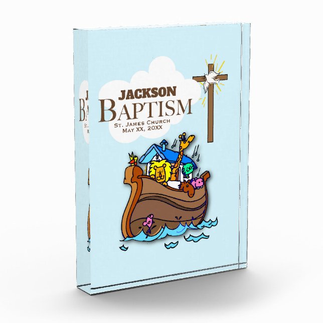 Customizable, Baby Boy Baptism Noah's Ark Acrylic Award (Left)