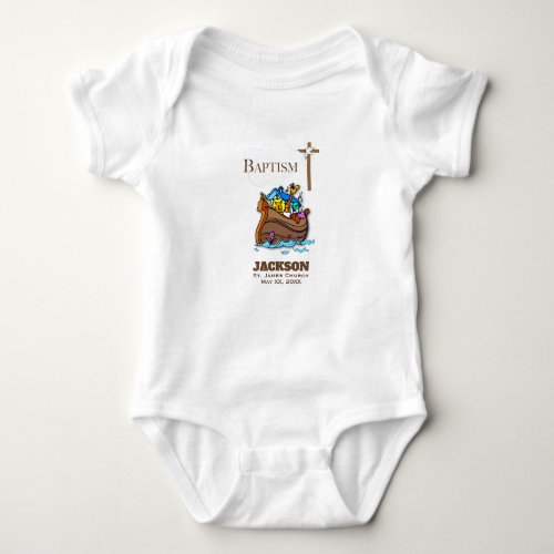 Customizable Baby Boy Baptism Noahs Ark Baby Bodysuit