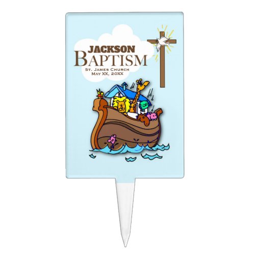 Customizable Baby Boy Baptism Noahs Ark Cake Topper
