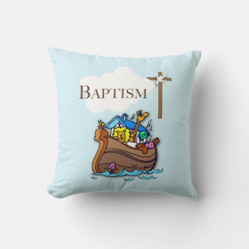 Customizable Baby Boy Baptism Noahs Ark Throw Pillow