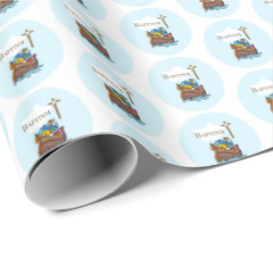 Customizable, Baby Boy Baptism Noah's Ark Wrapping Paper