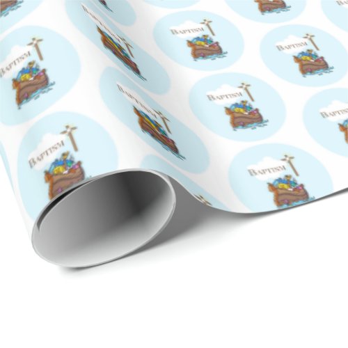 Customizable Baby Boy Baptism Noahs Ark Wrapping Paper