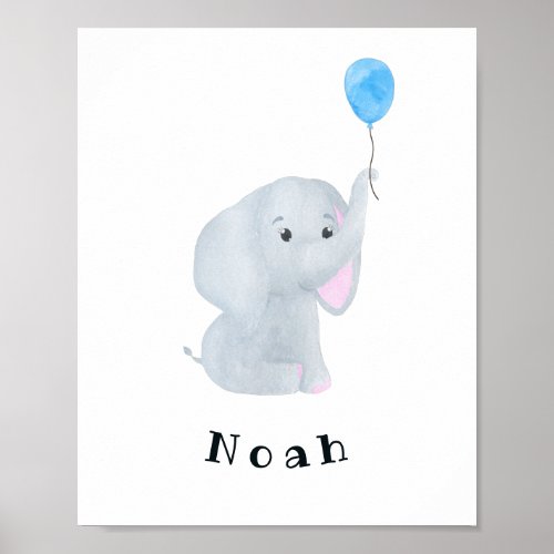 Customizable Baby Boy Elephant Nursery Wall Art