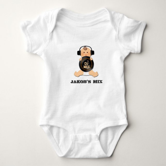 Customizable Baby DJ on Headphones & Vinyl Baby Bodysuit (Front)