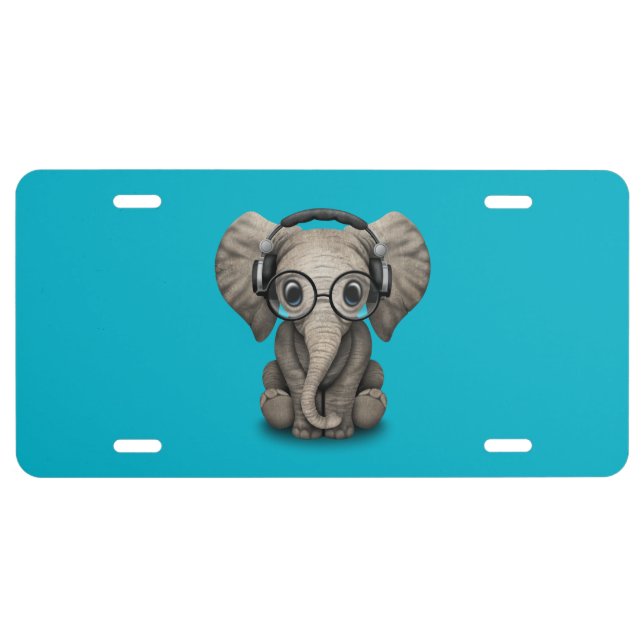 Customizable Baby Elephant Dj with Headphones License Plate (Front)