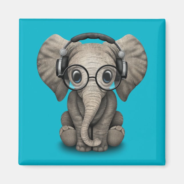 Customizable Baby Elephant Dj with Headphones Magnet (Front)