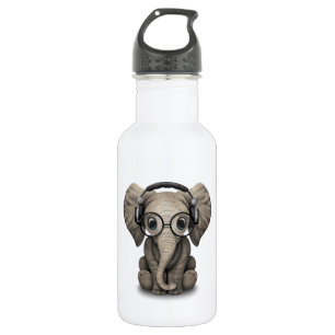 Customizable Baby Elephant Dj with Headphones Water Bottle