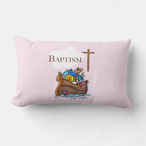 Customizable Baby Girl Baptism Noahs Ark Lumbar Pillow