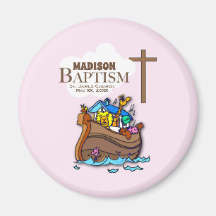 Customizable, Baby Girl Baptism Noah's Ark Magnet