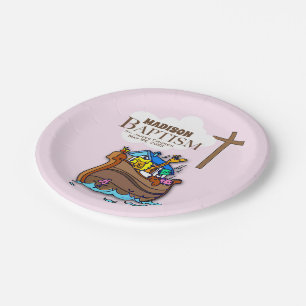 Customizable, Baby Girl Baptism Noah's Ark Paper Plates