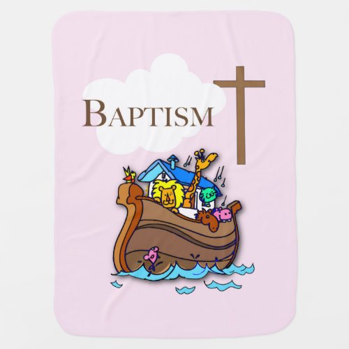 Customizable Baby Girl Baptism Noahs Ark Receiving Blanket