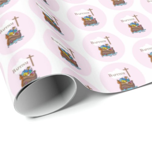 Customizable Baby Girl Baptism Noahs Ark Wrapping Paper