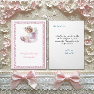 Customizable Baby Girl Baptism With Angel Card