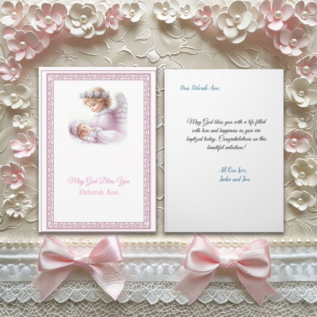 Customizable Baby Girl Baptism With Angel Card (Creator Uploaded)